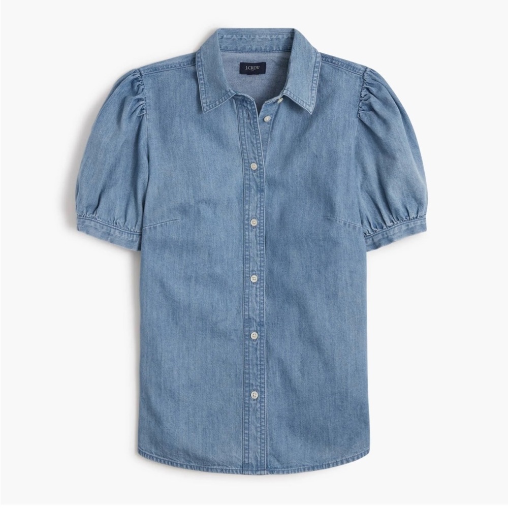 J. Crew chambray ruffled short sleeve button up.